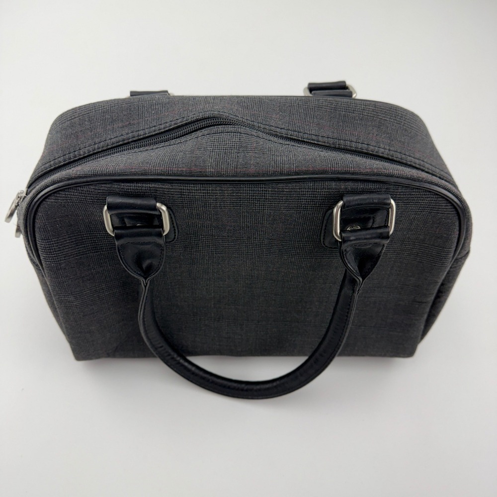 Puma Grey Glen Plaid Bowling Bag Handbag Black Trim Sporty Satchel - Picture 7 of 11